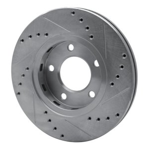 Chrysler Town & Country Brake Rotor (1) - Front Left - R1 Concepts - Drilled & Slotted - Silver - `01-`07